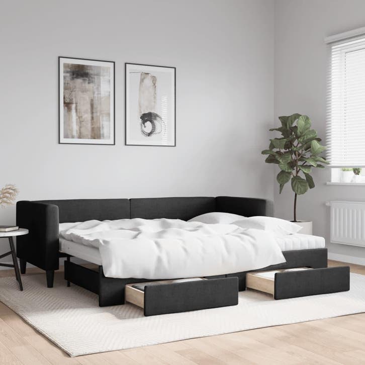 vidaXL Slaapbank met onderschuifbed en lades 80x200 cm stof, Maison & Meubles, Chambre à coucher | Lits, Envoi
