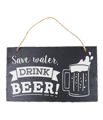 Leisteen Bordje Save Water Drink Beer 25cm, Verzenden