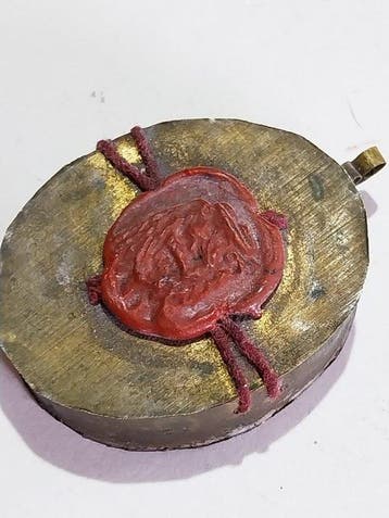 Reliekhouder - Messing, Glas, Hout, Papier - 20e eeuw -, Antiek en Kunst