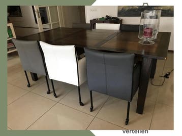 Set van 6 leren kuip eetkamerstoelen - met wieltjes -, Ophalen of Verzenden, Nieuw, Eén