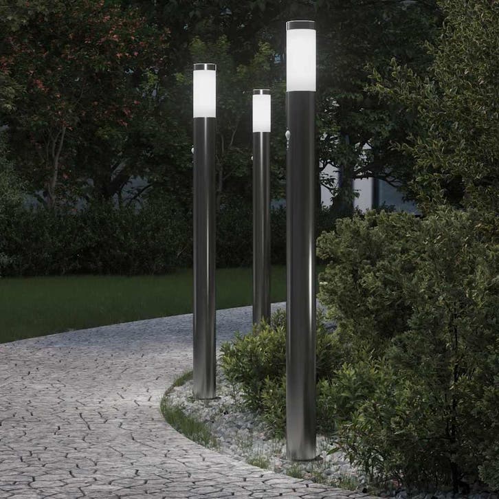 vidaXL Bolderverlichting met sensor 3 stuks 110 cm RVS IP44, Maison & Meubles, Lampes | Autre, Envoi