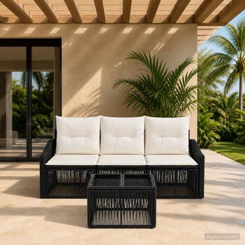 vidaXL Tuinbank Set 4 st Zwart poly rattan, Tuin en Terras, Verzenden, Nieuw