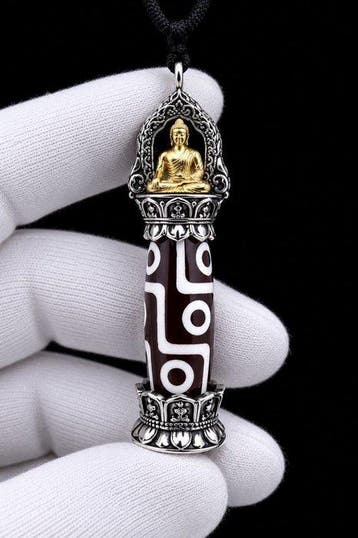 Hanger met Dzi-kraal van 9 ogen - Amulet van rijkdom en