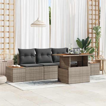vidaXL Tuinbank Set 5 st Grijs poly rattan, Tuin en Terras, Verzenden, Nieuw