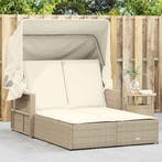 vidaXL Ligbed 2-persoons met luifel en kussens poly rattan, Verzenden, Nieuw