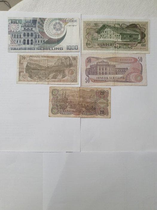 Oostenrijk. - 5 Banknotes - Various Dates (Zonder, Postzegels en Munten, Bankbiljetten | Europa | Niet-Eurobiljetten