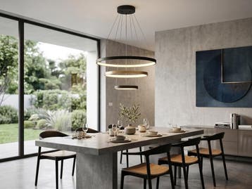 Veiling - Hanglamp Zand Zwart en Goud Trio Ring 50W LED CCT, Nieuw