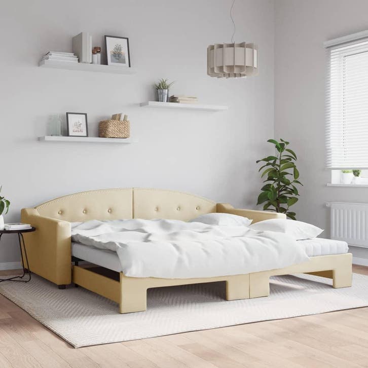 vidaXL Slaapbank met onderschuifbed en matrassen 100x200 cm, Huis en Inrichting, Slaapkamer | Bedden, Nieuw, Verzenden