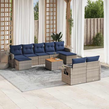 vidaXL 10-delige tuinbankset met kussens, grijs polyrotan, Verzenden, Nieuw