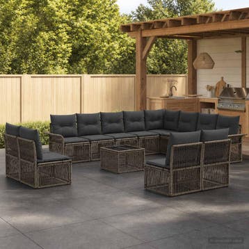 vidaXL Tuinbank Set 13 st Grijs poly rattan, Verzenden, Nieuw