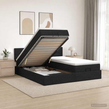vidaXL Ottoman bed met matras met hoofdeinde 2 st Zwart Stof, Verzenden