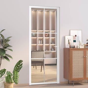 vidaXL Binnendeur 83x201,5 cm ESG-glas en aluminium wit, Doe-het-zelf en Bouw, Verzenden, Nieuw