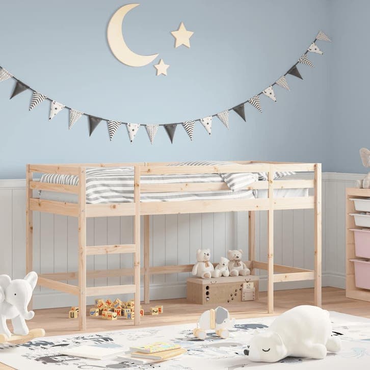 vidaXL Kinderhoogslaper met ladder 90x190 cm massief, Huis en Inrichting, Slaapkamer | Bedden, Nieuw, Verzenden