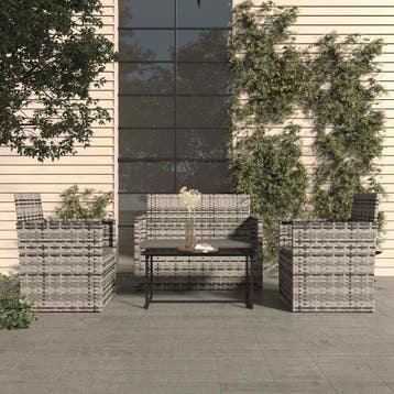 vidaXL 4-delige Loungeset met kussens poly rattan grijs, Jardin & Terrasse, Verzenden, Loungeset