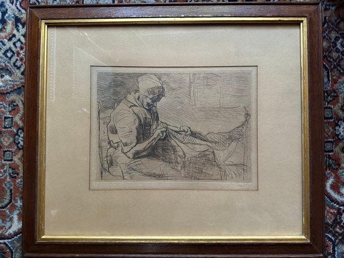 Jozef Israels (1824-1911) - De Nettenboetster, Antiek en Kunst, Antiek | Overige Antiek