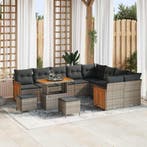 vidaXL Tuinbank Set met kussen 13 pcs Grijs poly rattan, Verzenden, Nieuw