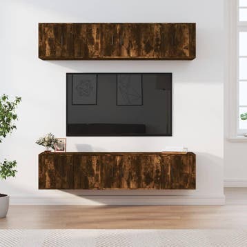 vidaXL 6-delige Tv-meubelset bewerkt hout gerookt, Verzenden