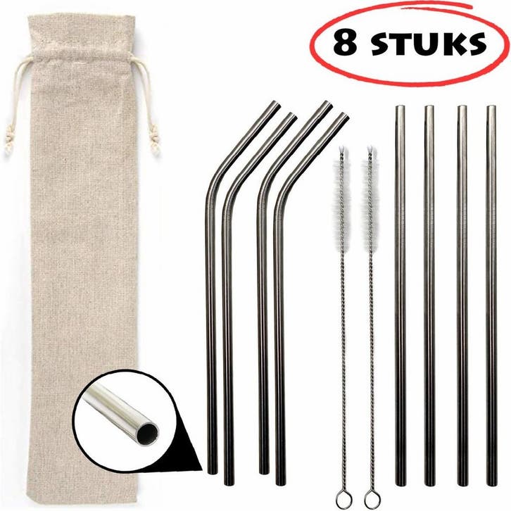 Fako Bijoux - RVS rietjes Set - Herbruikbaar - Herbruikbaar, Huis en Inrichting, Keuken | Bestek, Verzenden