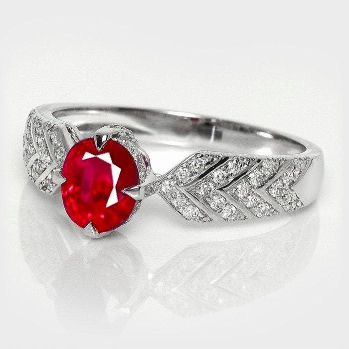 Zonder minimumprijs - Ring - 18 karaat Witgoud, GIA 1,04 ct, Handtassen en Accessoires, Ringen