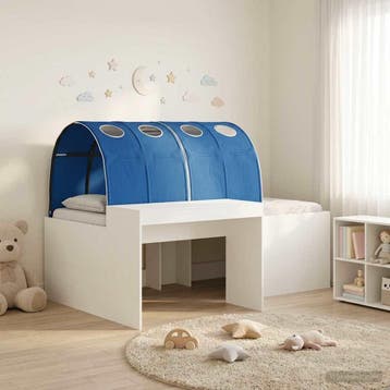 vidaXL Bedframe met tunnel met plank 3 pcs Wit en Blauw, Verzenden