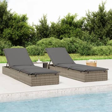 vidaXL Ligbedden 2 st met tafel poly rattan grijs, Verzenden, Nieuw