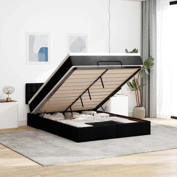 vidaXL Bed poef met matras en LEDs stof 140x190 cm zwart, Verzenden, Nieuw