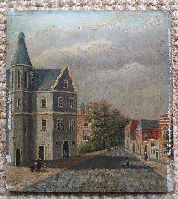 Hollandse school (XIX) - Stadsgezicht in Nederland -, Antiek en Kunst, Kunst | Schilderijen | Klassiek