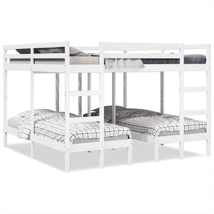 vidaXL Stapelbed 3-voudig grenenhout wit 200x200/80x200 cm, Huis en Inrichting, Slaapkamer | Bedden, Nieuw, Verzenden