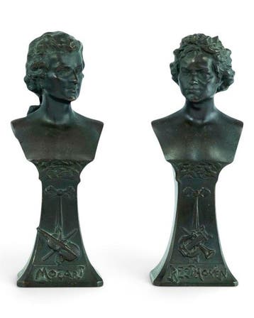 sculptuur, Mozart & Beethoven - Antique Busts - 18 cm -, Antiquités & Art