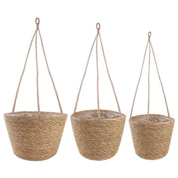 vidaXL Zeegras Plantenmanden 3 pcs Naturel Ø26 x 19 cm 100%, Verzenden, Nieuw