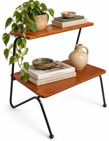 Rek - Hout, Metaal - Vintage bijzet tafel