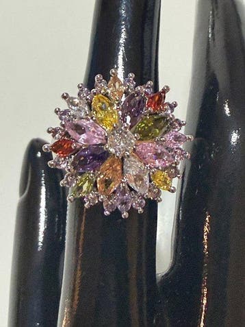 925 sterling zilveren multicolor bloem-statementring - Ring