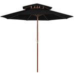 vidaXL Parasol dubbeldekker met houten paal 270 cm zwart, Verzenden, Nieuw