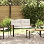 vidaXL Houten Laagbank met kussen Effen Crème 114 x 55 x 77, Verzenden