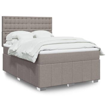 vidaXL Boxspring met matras stof taupe 140x200 cm, Verzenden