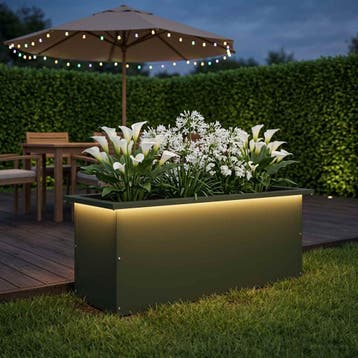 vidaXL Tuinplantenbak met led Olijfgroen 30 x 80 x 30 cm, Verzenden, Nieuw