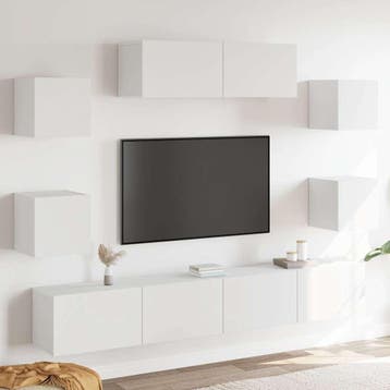 vidaXL 7-delige Tv-meubelset bewerkt hout wit, Verzenden, Nieuw