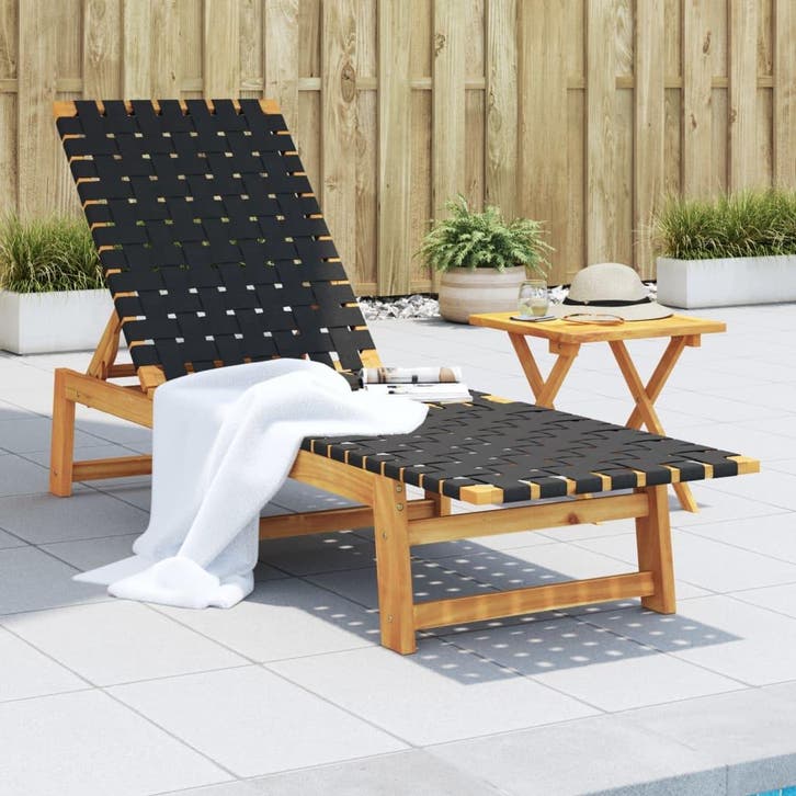 vidaXL Ligbed massief acaciahout en stof zwart, Tuin en Terras, Ligbedden, Nieuw, Verzenden
