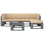 vidaXL 4-delige Loungeset pallet met kussens grijs, Verzenden, Loungeset