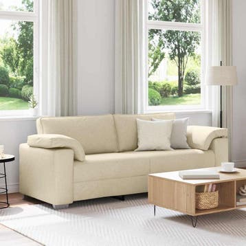 vidaXL 3-Zits Sofa Crème 220 cm Stof, Huis en Inrichting, Zetels | Zetels, Verzenden, Nieuw