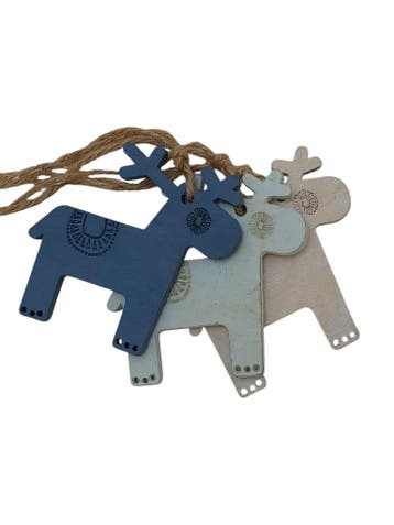 Houten hanger Rendier Mixed 8x8 cm met touw, Nieuw