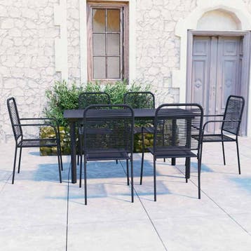 vidaXL 7-delige Tuinset glas en staal zwart, Tuin en Terras, Verzenden, Nieuw, Tuinset
