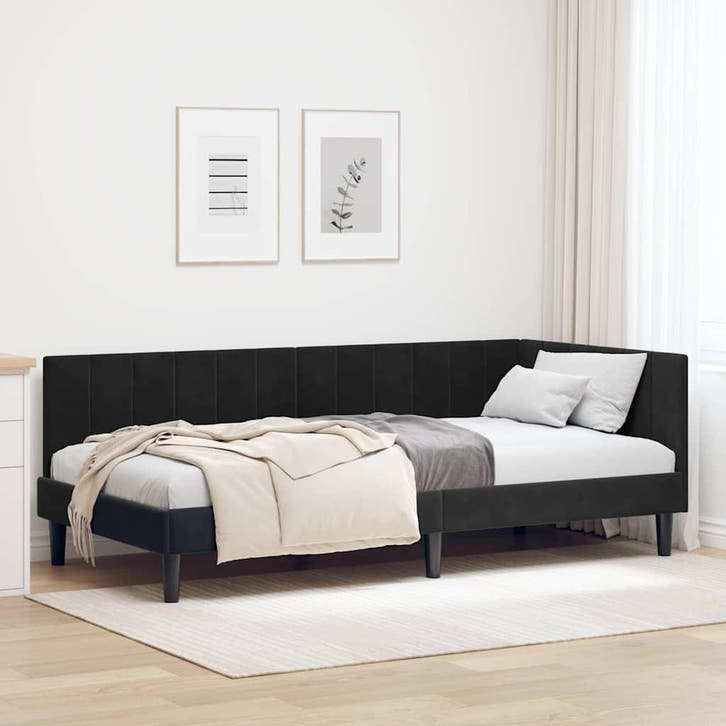 vidaXL Hoek Bed Frame met hoofdeinde Zwart 100 cm x 200 cm, Huis en Inrichting, Slaapkamer | Bedden, Nieuw, Verzenden