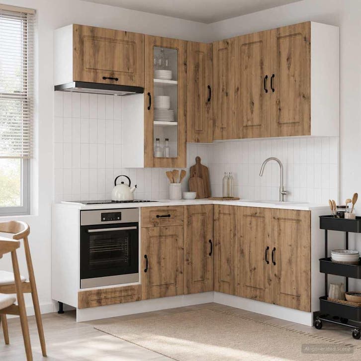 vidaXL Keukenblok KALMAR 8 pcs Artisanaal eiken Bewerkt hout, Huis en Inrichting, Kasten | Overige, Nieuw, Verzenden