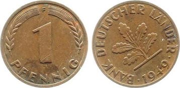 Duitsland Fehlpraegung 1 Pfennig 1949 F Stempeldrehung 33..., Verzenden, België