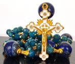 Lapis lazuli en apatiet - rozenkrans - bloemenkruis -
