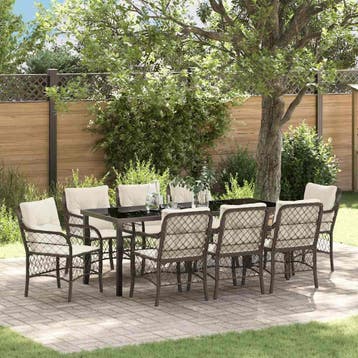 vidaXL Tuin Eettafel Set 9 st Bruin poly rattan, Tuin en Terras, Verzenden, Nieuw