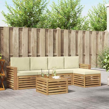 vidaXL Buiten bank set 6 st Wit en crèmekleurig Polyester, Verzenden, Nieuw