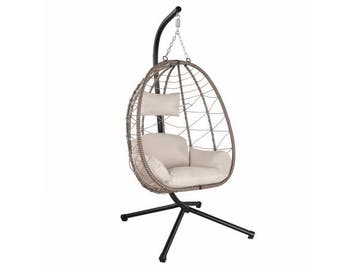 Veiling - Polyrotan Hangstoel - Beige - Incl. onderstel, Tuin en Terras, Nieuw