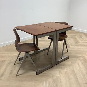 complete schoolset Galvanitas set 10 stoelen + 10 tafels,, Huis en Inrichting, Stoelen, Gebruikt, Grijs, Hout